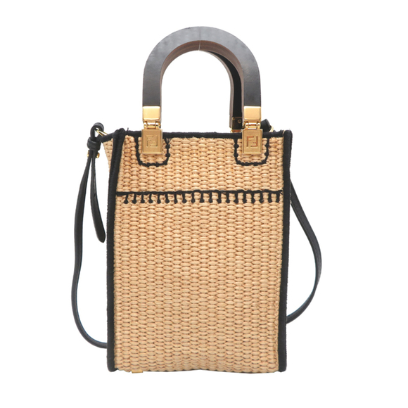Fendi Sunshine Shopper Mini Women's Shoulder Bag 8BS051 Raffia Beige - Picture 2 of 10